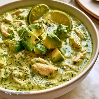Slow-Cooked Chicken Avocado Lime Soup Recipe Card