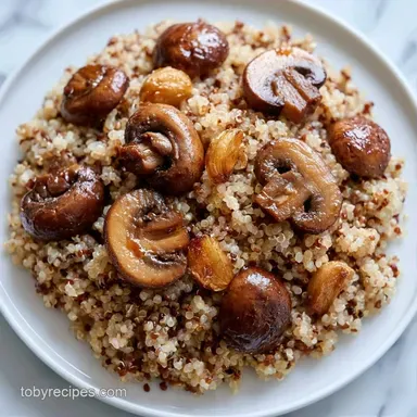 Mushroom Roasted Garlic Quinoa in 30 Min Recipe Card