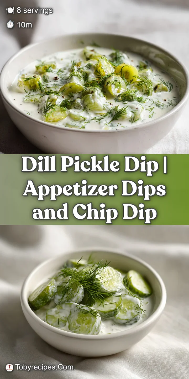 Close-up of a creamy, herb-flecked dip with a crisp pickle slice and a dollop of fresh green dill on top.