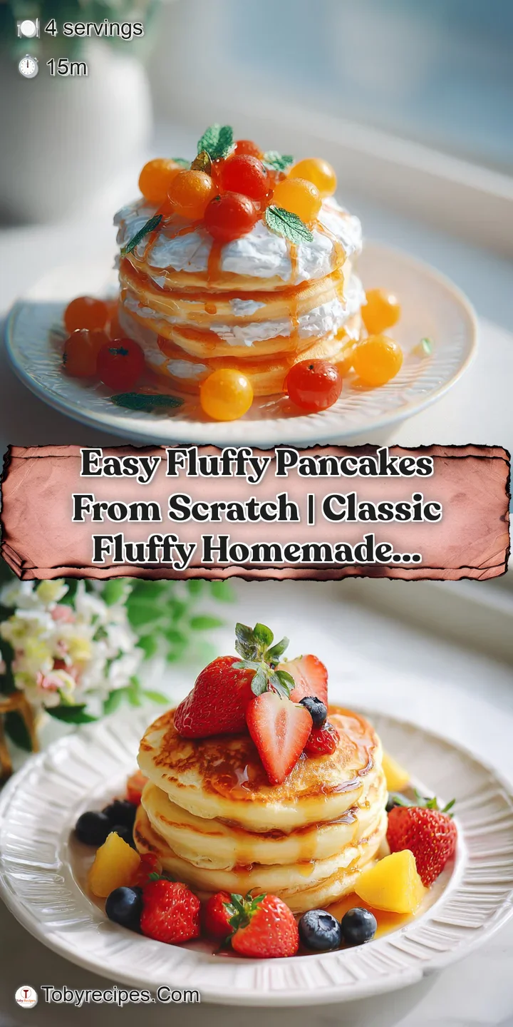 Close-up of a thick, fluffy pancake with a golden crust, steam rising, and a glistening syrup cascade.