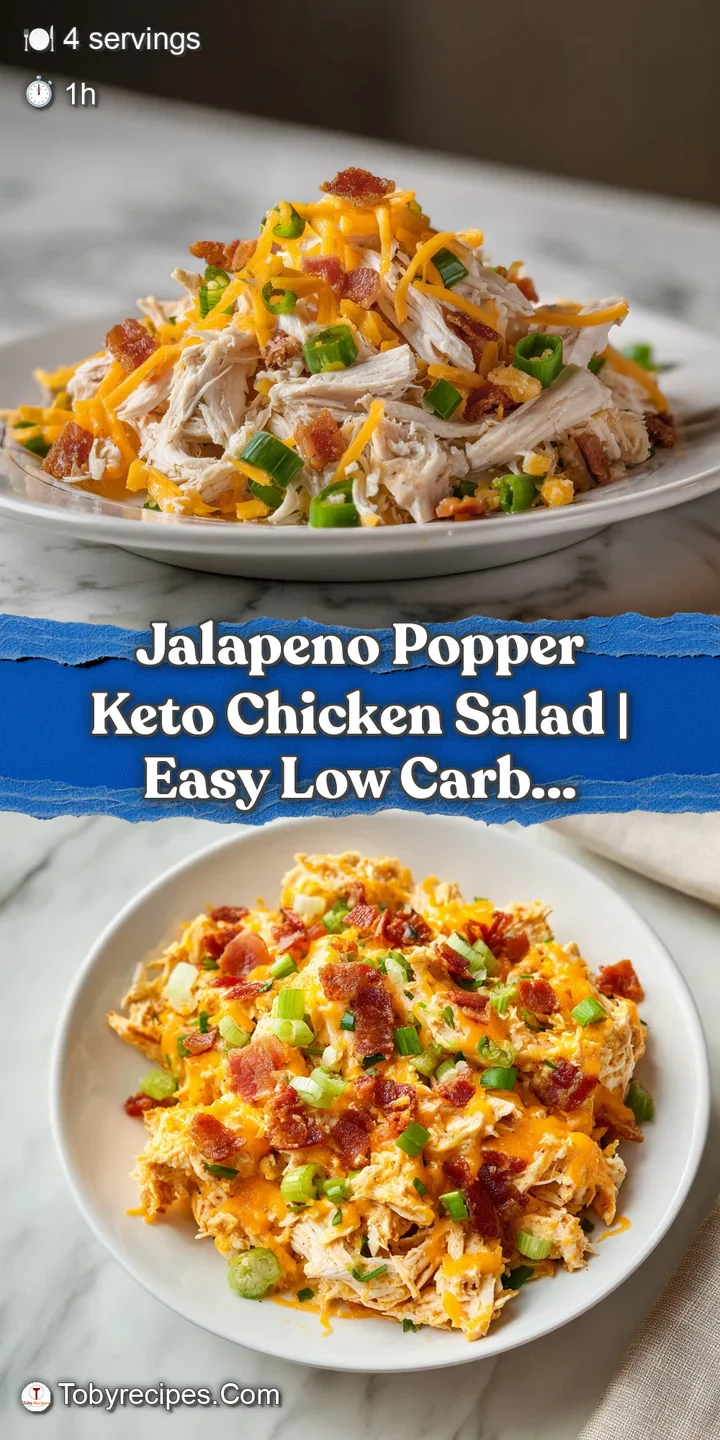 Detailed view of creamy chicken salad with chunks of white meat, melted cheese, and bright green jalape&ntilde;o bits.