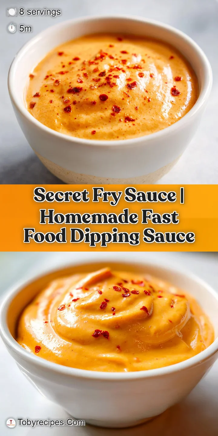 Extreme close-up of a crispy potato fry dipping into a thick, glossy, pale orange sauce with tiny spice flecks.