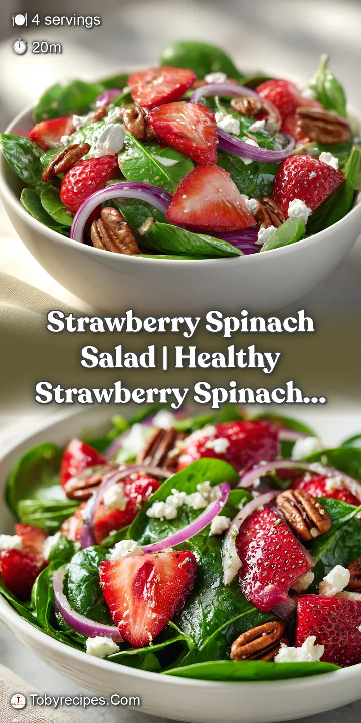 Close-up of juicy red strawberry slices and creamy cheese crumbles glistening under a light, clear vinaigrette.