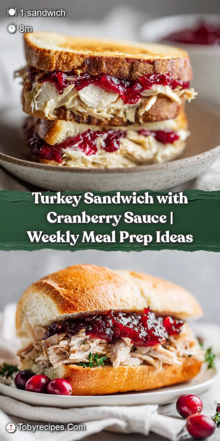Close-up of a crispy seared turkey sandwich, highlighting the ruby red cranberry sauce and textured bread.