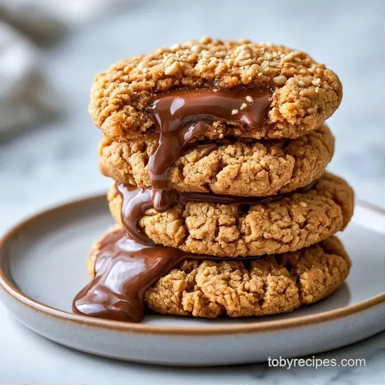 A stack of soft, dark brown cookies on a white ceramic plate next to a glass of cold milk and linen napkin.