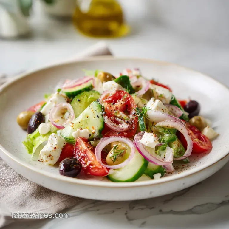 A generous serving of antipasto salad on a white plate, showcasing colorful cured meats and crisp vegetables.