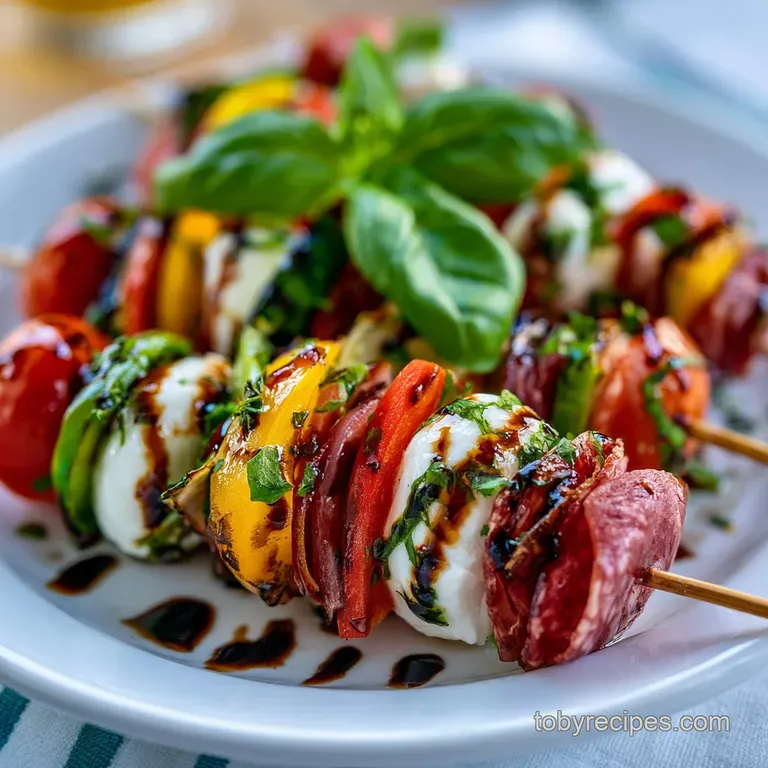 Easy Antipasto Skewers with Balsamic Glaze