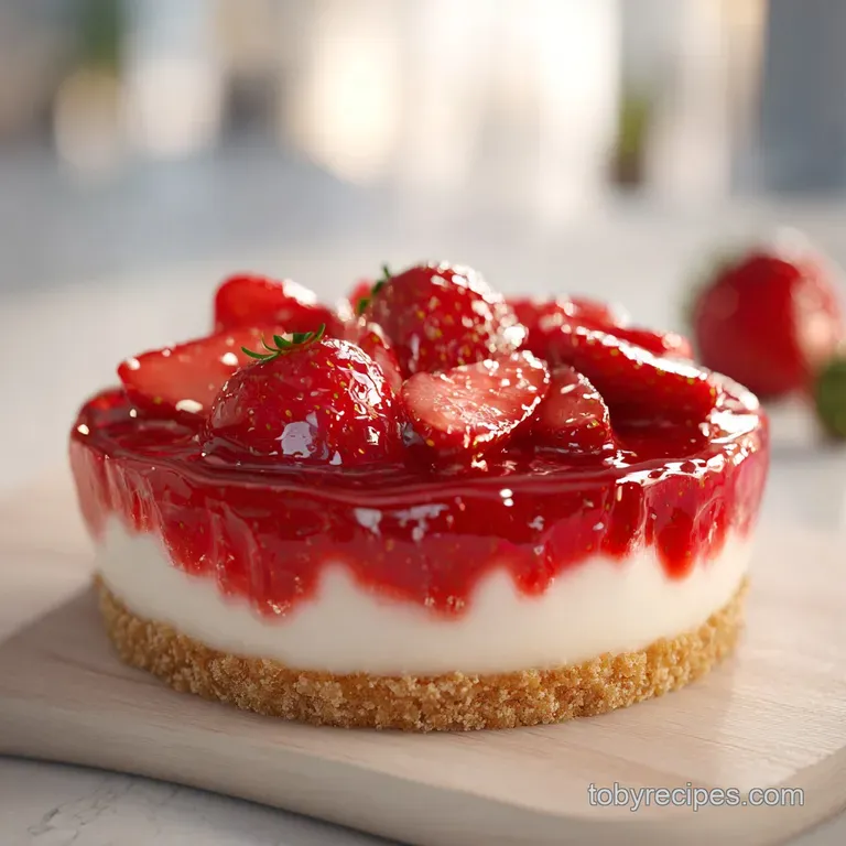 A generous slice of strawberry cheesecake on a white plate, with fresh berries and a dusting of powdered sugar.