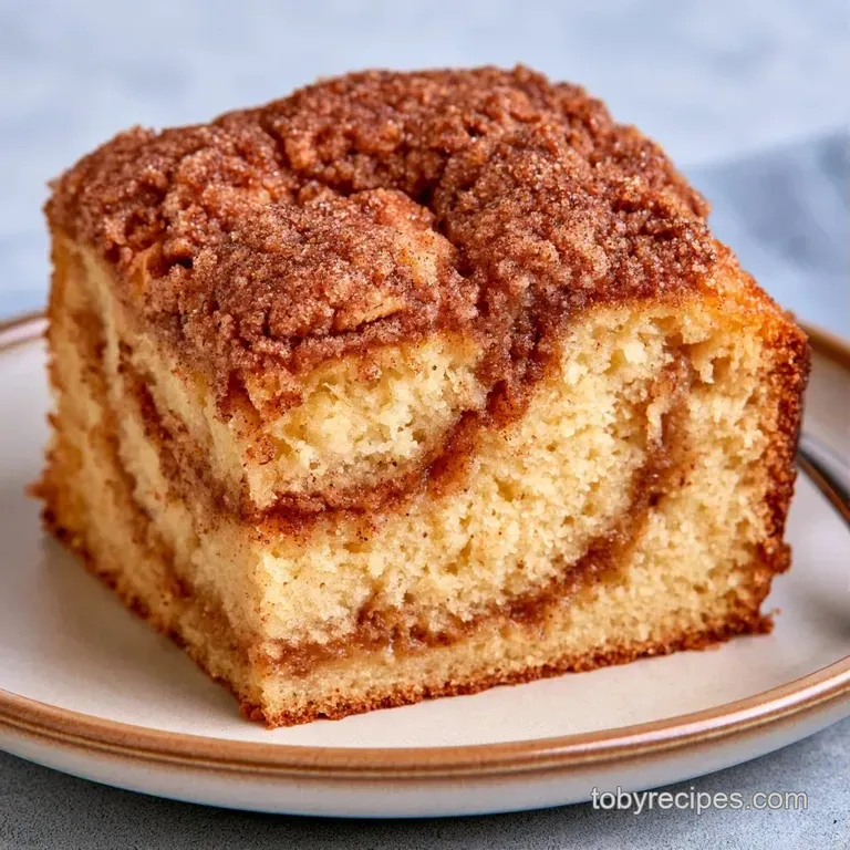 A slice of moist, golden cake on a white plate paired with fresh red raspberries and a steaming cup of black coffee.