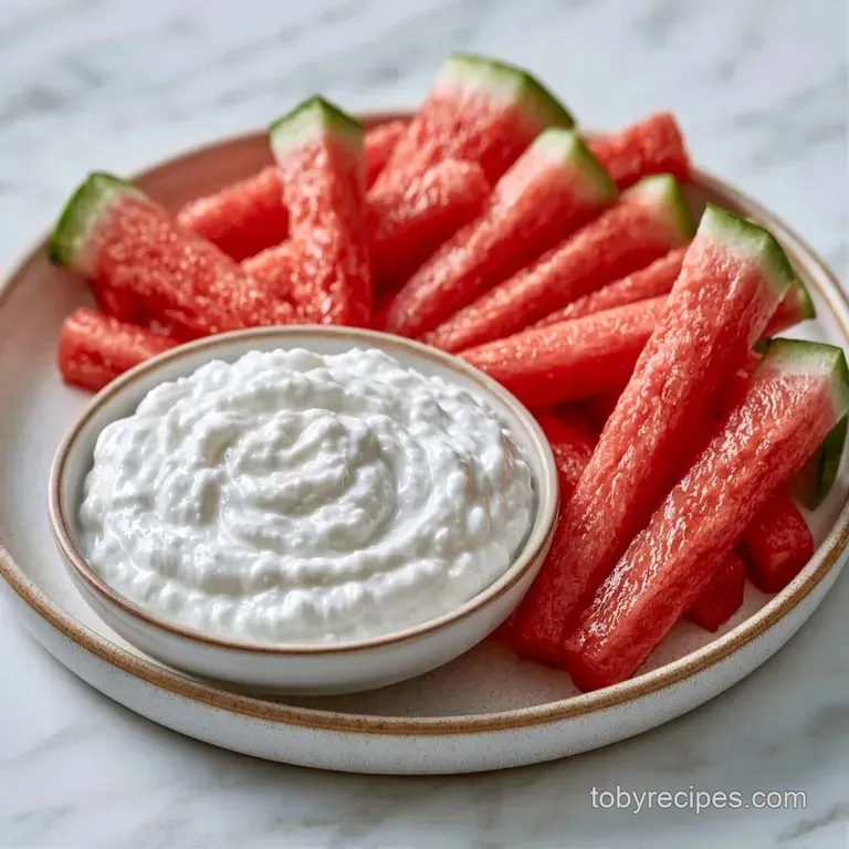 Symmetrical rows of juicy red fruit sticks on a marble tray, accented with fresh mint and a zesty lime drizzle.