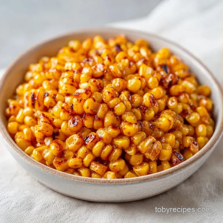 Colorful corn salad in a rustic ceramic bowl, dusted with red chili and garnished with fresh, zesty lime wedges.