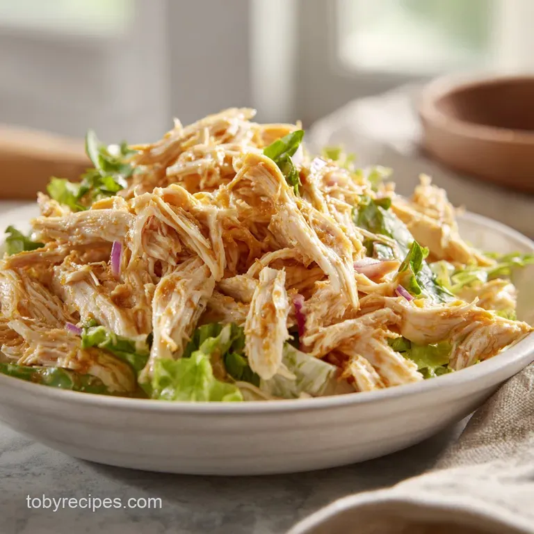 A chilled mound of creamy poultry salad on a bed of crisp lettuce leaves, garnished with a sprig of fresh parsley.