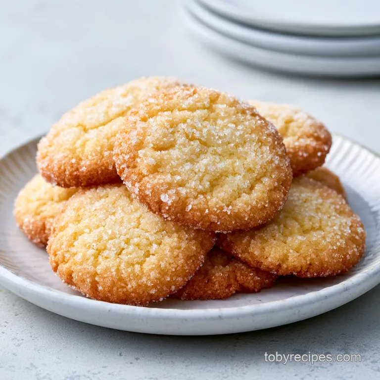 A neat stack of pale, round treats on a white ceramic plate beside a glass of milk and a soft linen napkin.