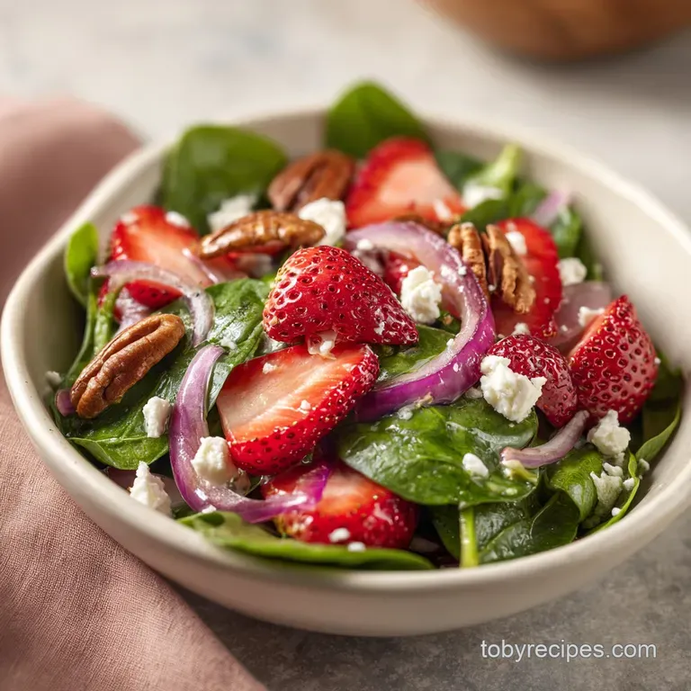 Bright red strawberries and deep green leaves artfully arranged on a white plate with a drizzle of balsamic glaze.